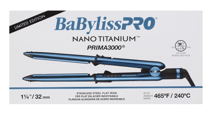 BaBylissPRO Nano Titanium Prima3000 1 ¼" Black & Blue Flat Iron | BNTMB3000TUC